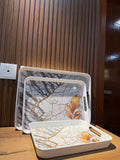 Takalluf Golden Leaf marble melamine 3-piece tray set, full set stacked