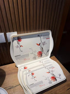 Takalluf hand-painted floral melamine nesting tray set, full set stacked