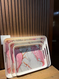 Takalluf pink marble 3-piece melamine nesting tray set, full set