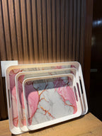 Takalluf pink marble 3-piece melamine nesting tray set, full set