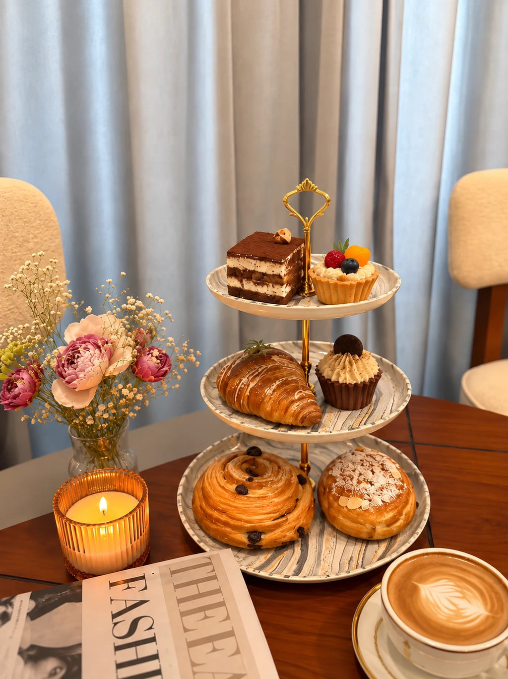 Takalluf 3-tier printed melamine dessert stand lifestyle photo