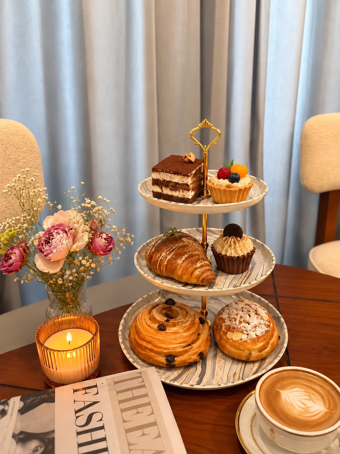 Takalluf 3-tier printed melamine dessert stand lifestyle photo