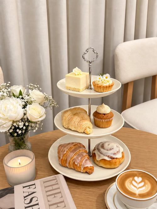 3-Tier Off White Melamine Serving Stand – Multipurpose Display Tower for Desserts & Appetizers