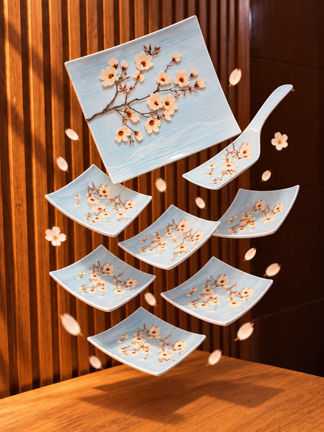 Takalluf Sakura Blossom cake serving set pieces laid out